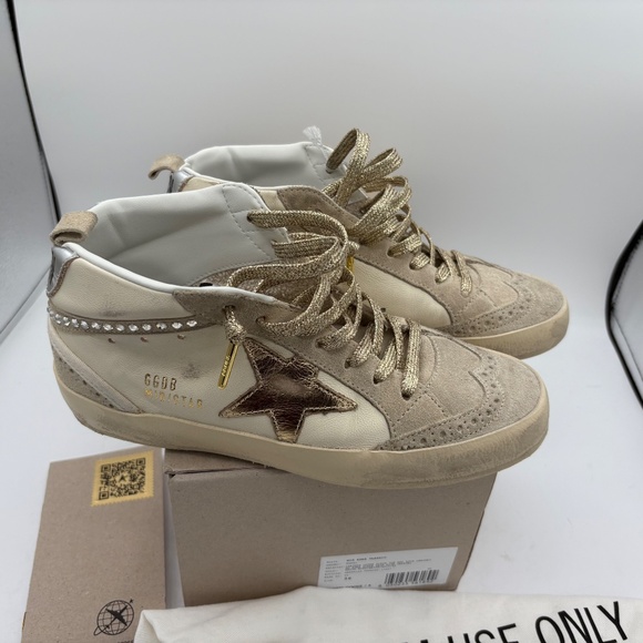 Golden Goose NEW Swarovski Crystal Mid Slide Beige Gold Sneakers 36 - Picture 1 of 16